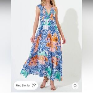 Oliphant Blue and Orange Maxi Dress